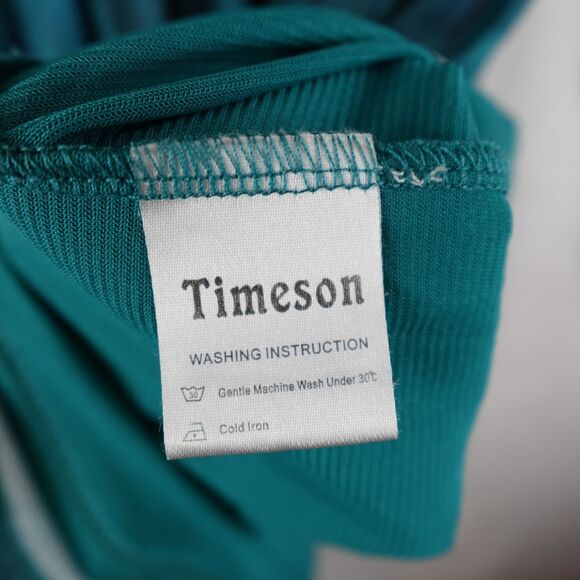 Timeson Tunic Blouse Womens Large Teal Turquoise Peacock Feathers Leaves Lined - Picture 6 of 15